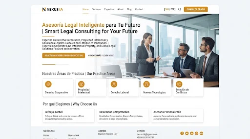Referencia visual de una página web para servicios jurídicos